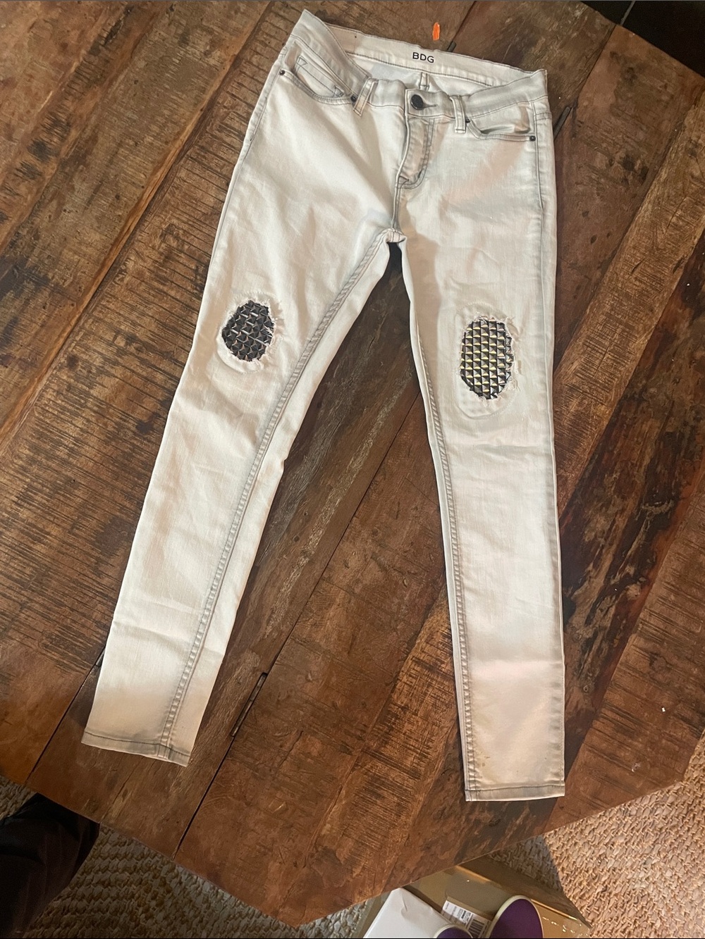 BDG Light grey Skinny Jeans with Woven Knee Panels